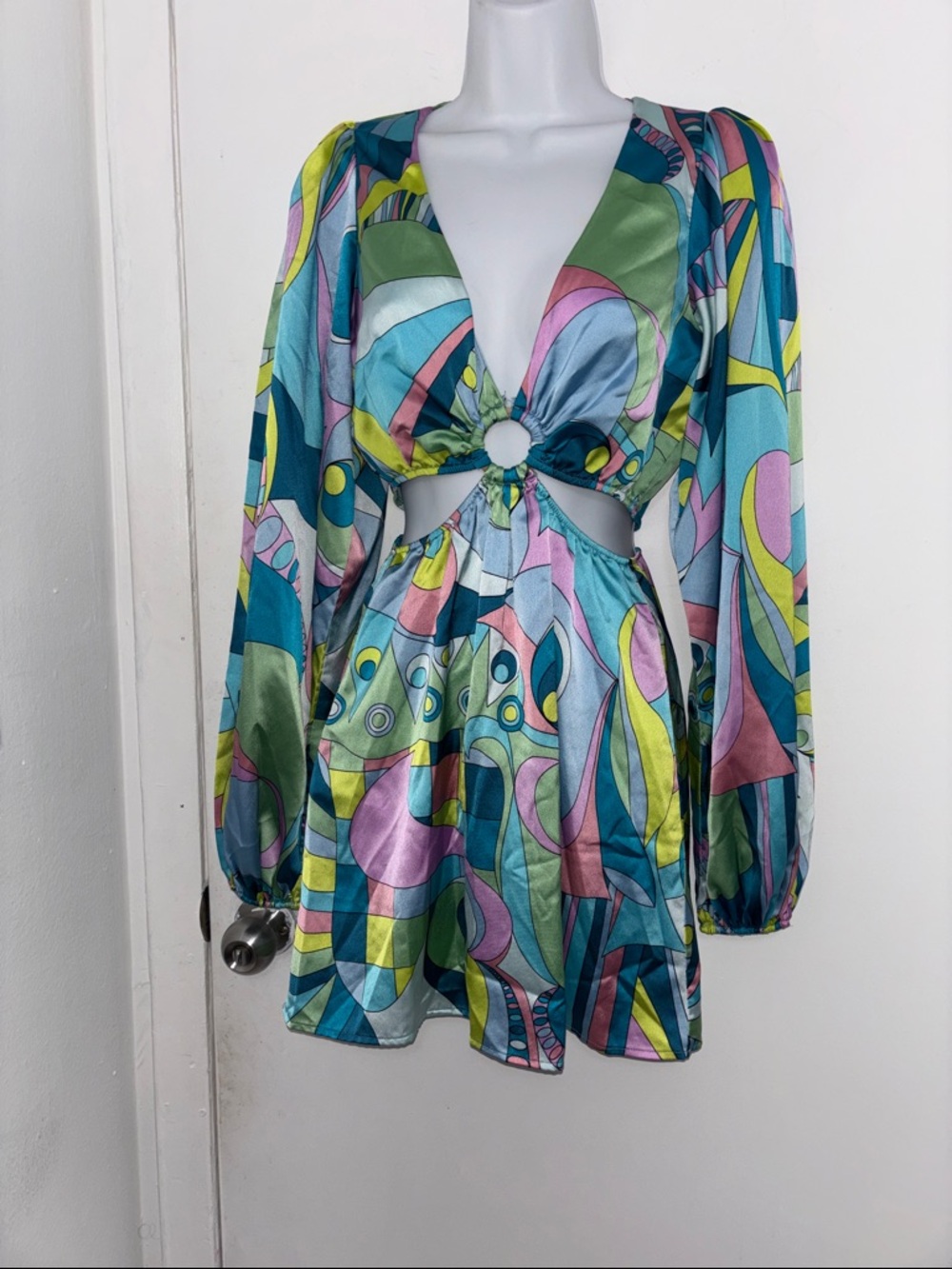 Show Me Your MuMu Multicolor Cutout Mini Dress - Teal, Pink, Green, Yellow